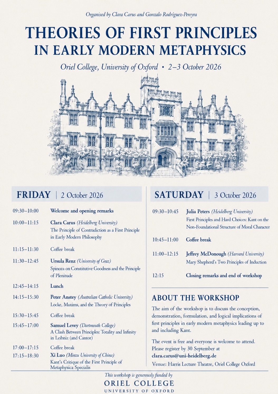 Theories of First Principles in Early Modern Metaphysics - Workshop at Oriel College, Oxford