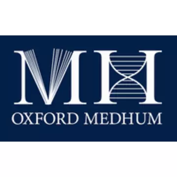 The capital letters M and H in white with book and helix detail against a dark blue background