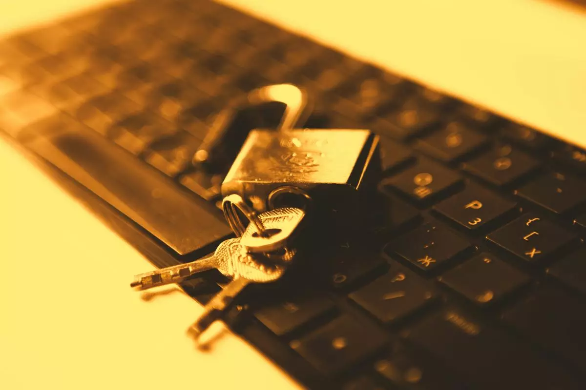 A padlock on a computer keyboard